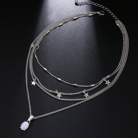 Moonstone & Silver Stars Choker Necklace - Picture 3 of 5